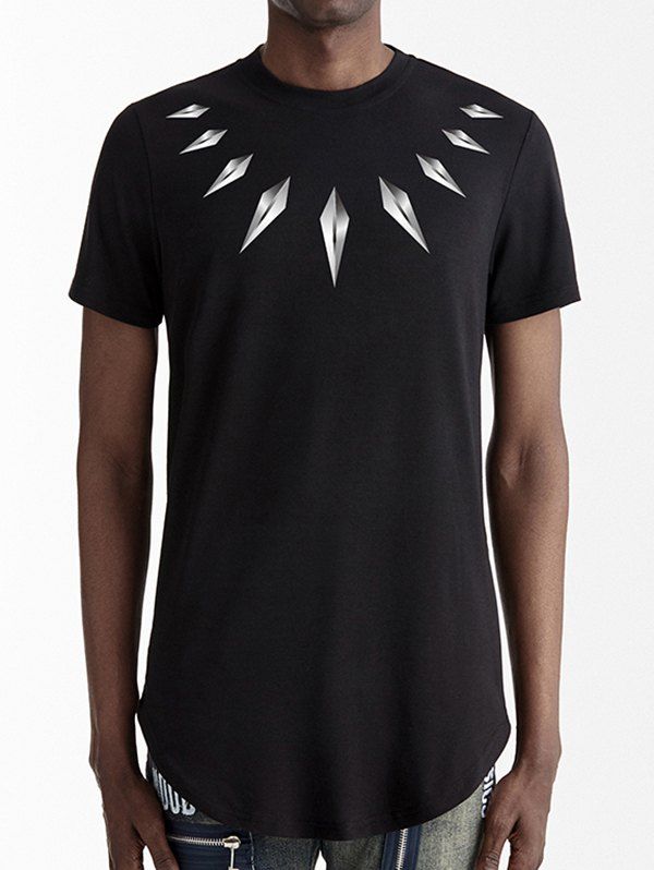 T-shirt Zippé Losange à Ourlet Courbe - Noir XXL