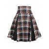 Lace Panel Tie Shoulder T-shirt and Plaid Skirt Outfit - BLACK S