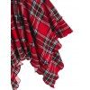 Lace Panel Tie T-shirt and Plaid Handkerchief Skirt Outfit - RED S
