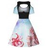 Mini-robe Lacée Découpée à Motif de Vie Marine - multicolor L