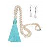 Bohemian Faux Turquoise Tassel Necklace and Drop Earrings Set - WHITE 