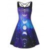 Moon Phase Galaxy Print Crisscross Dress - multicolor M