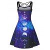 Moon Phase Galaxy Print Crisscross Dress - multicolor S
