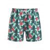 Coconut Tree Flamingo Print Board Shorts - DEEP GREEN XXL