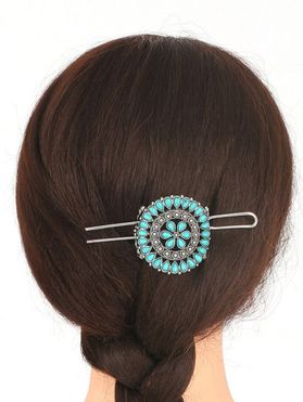 Vintage Faux Turquoise Flower Pattern Hair Pin