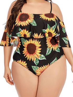 Plus Size Sunflower Flounce One-piece Swimsuit