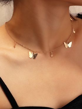 Elegant Golden Butterfly Star Pendants Choker Necklace