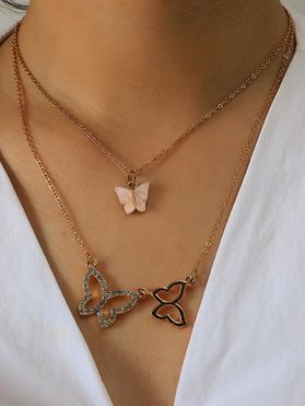 Trendy Double Layered Butterfly Pendant Necklace