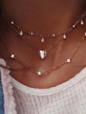 Romantic Heart Star Pendant Layered Necklace