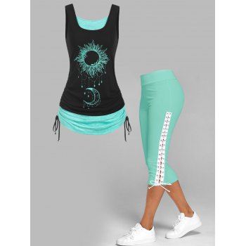 Moon Sun Cinched Tie Tank Top and Lace Up Leggings Outfit