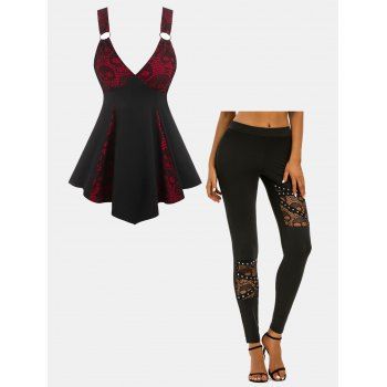 

Skull Lace Skirted Tank Top and Studded Leggings Outfit, White