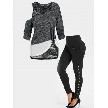 

Space Dye Lace Twinset T-shirt and Leggings Outfit, Black