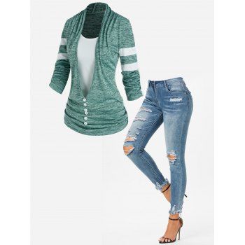 

Space Dye 2 In 1 T-shirt and Ripped Jeans Outfit, Multicolor