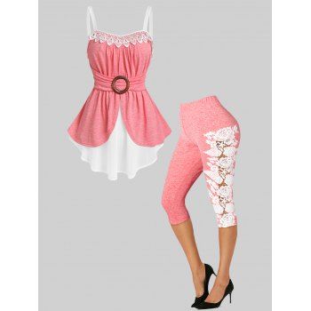 

Guipure Lace Skirted Cami Top and Heathered Leggings Outfit, Light pink