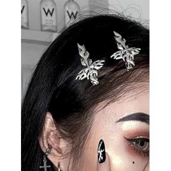 

2Pcs Fire Flame Cross Pattern Hair Clips, Silver