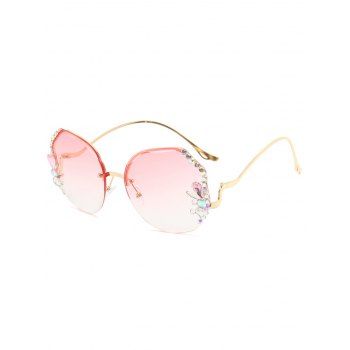 

Outdoor Ombre Rhinestone Rimless Irregular Frame Sunglasses, Light pink