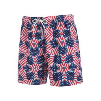 

American Flag Print Board Shorts, Red