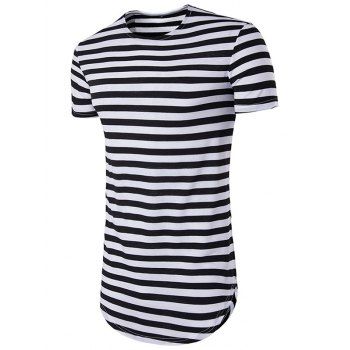 

Causual Striped Curved Hem T Shirt, Black