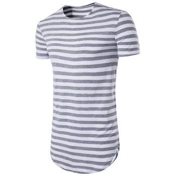

Causual Striped Curved Hem T Shirt, Light gray