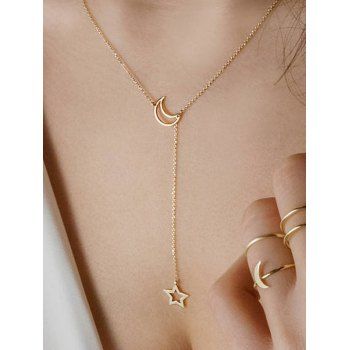 Fashion Women Moon Star Pandent Alloy Chain Necklace Jewelry Online Golden