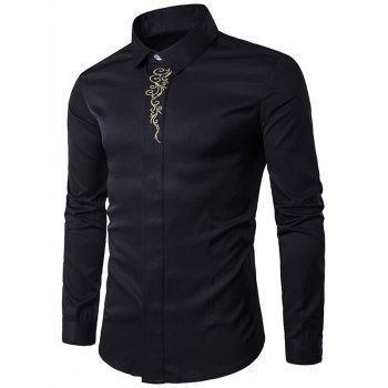 

Embroidery Button Up Long Sleeve Shirt, Black