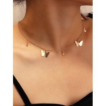 Fashion Women Elegant Golden Butterfly Star Pendants Choker Necklace Jewelry Online Golden