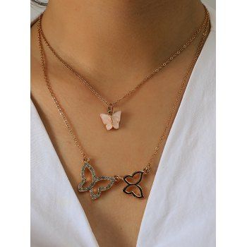 

Trendy Double Layered Butterfly Pendant Necklace, Golden
