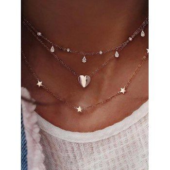 Romantic Heart Star Pendant Layered Necklace dresslily imagine noua 2022