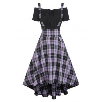 

Bow Tie Tee and Pocket High Low Suspender Dress, Purple