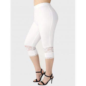 

Plus Size & Curve Lace Panel Solid Leggings, White