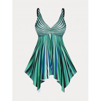 

Plus Size & Curve Striped Handkerchief Tankini Swimsuit, Light green