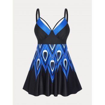 

Plus Size & Curve Printed Modest Tankini Swimsuit, Blue