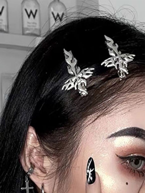 2 Pièces Pinces à Cheveux Motif de Flamme - Argent 