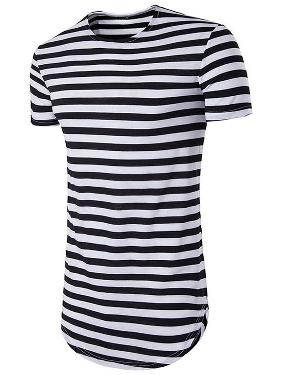 T-shirt Rayé Décontracté à Ourlet Courbe - Noir XL