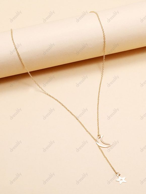 Collier Pendant Chaîne Etoile Lune en Alliage - d'or 