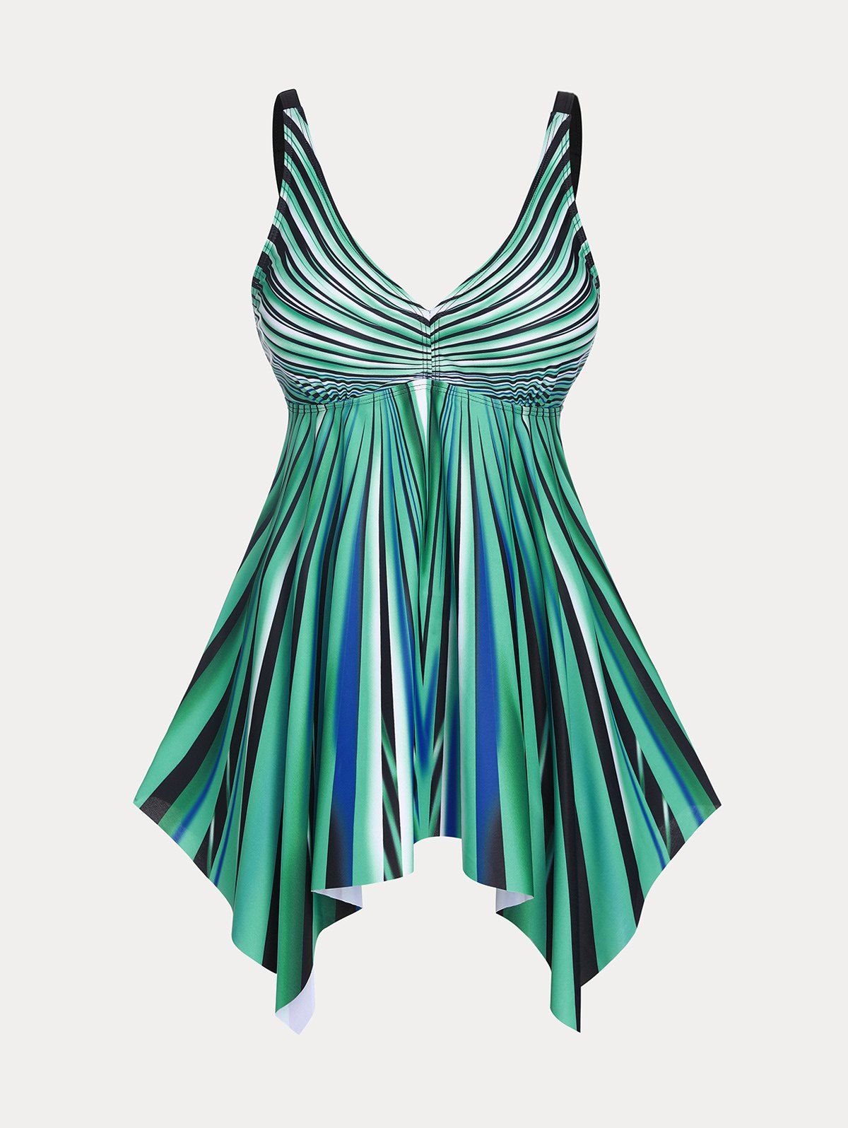 Plus Size & Curve Striped Handkerchief Tankini Swimsuit - LIGHT GREEN 5X