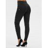 Two Tone Contrast T-shirt and High Waisted Leggings Outfit - BLACK M