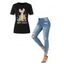 Ensemble de T-shirt à Slogan Graphique HAPPY EASTER et Pantalon Déchiré en Denim - multicolor S