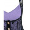 Heathered Flare Skirted Cami Top and Mock Button Slit Flower Lace Vest Set - LIGHT PURPLE 5XL