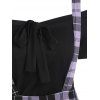 Bow Tie Tee and Pocket High Low Suspender Dress - PURPLE M