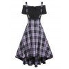 Bow Tie Tee and Pocket High Low Suspender Dress - PURPLE L