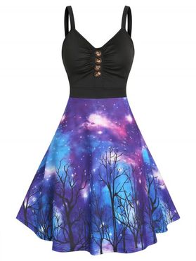 Galaxy Print Ruched A Line Cami Dress