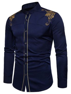 Embroidered Stand Collar Long Sleeve Shirt