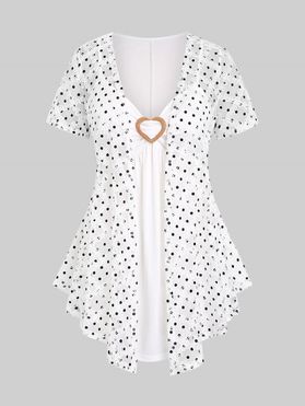 Plus Size & Curve Lace Panel Polka Dot 2 In 1 Tee
