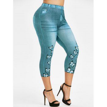 

Plus Size Butterfly 3D Print Capri Jeggings, Multicolor