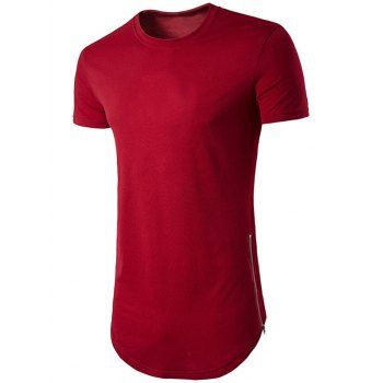 

Solid Slit Zipper Curved Hem T Shirt, Red