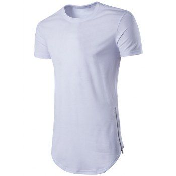 

Solid Slit Zipper Curved Hem T Shirt, White