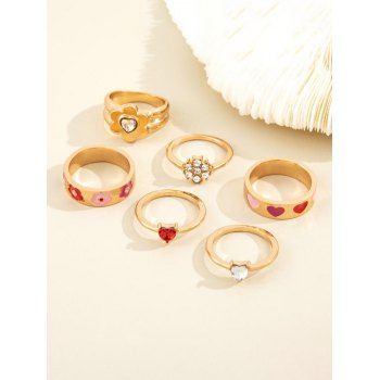 

6Pcs Rhinestone Floral Heart Pattern Finger Rings Set, Golden