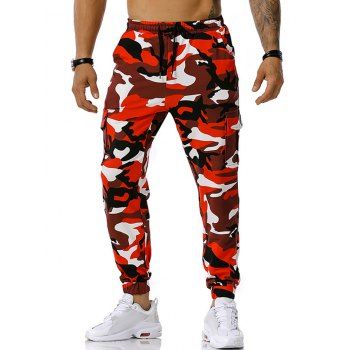 

Casual Camo Drawstring Cargo Pants, Red