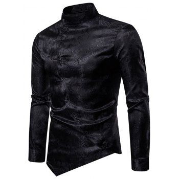 

Paisley Print Irregular Button Curved Hem Shirt, Black